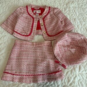 Janie and Jack Pink Tweed Jacket 12-18 months, beret is 2T-3T